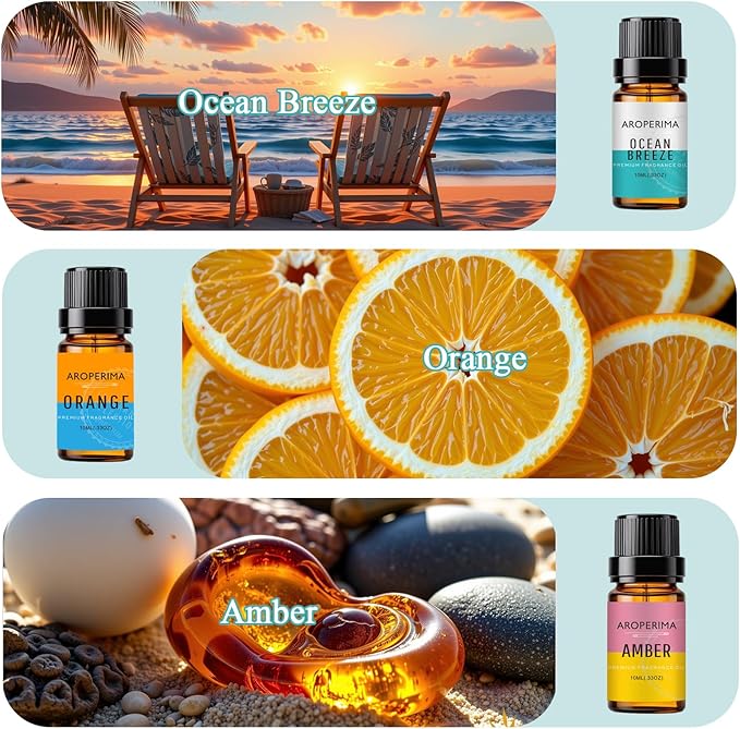 AROPERIMA Clean Home Fragrance Essential Oil Set - Forest Pine, Fresh Cut Grass, Fresh Cotton, Ocean Breeze, Orange, Amber 6x10ML Essential Oil for Diffusers, Soap Making and Candle