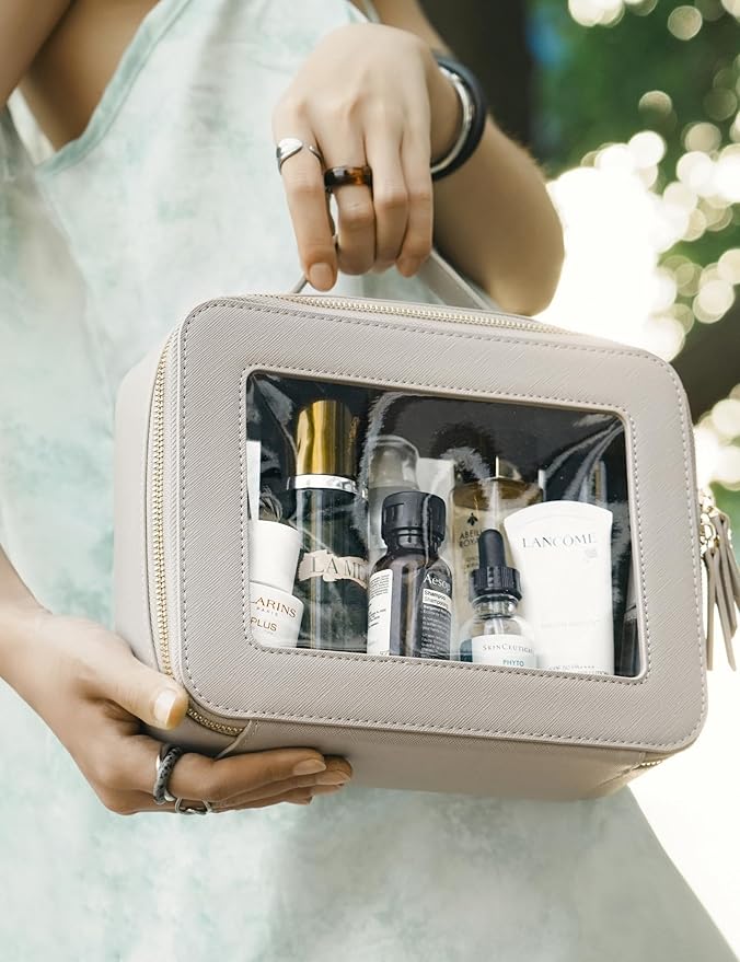 Popvibe Clear Makeup Bag Travel Cosmetic Case Clear Toiletry Bag with Zipper Make Up Organizer Traveling Mahjong Tile Bag Stone Large