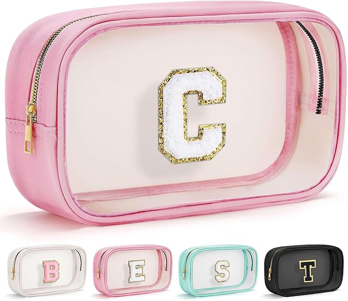 YOOLIFE Birthday Gifts for Kids Girls | Travel Clear Makeup Bag Toiletry Bags Make up Bag for Women Cosmetic Bags Girlfriend Teacher Mom Letter C