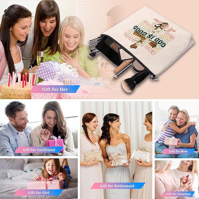 CEASQVAA Pink Bible Makeup Bag for Women, Inspirational Christian Gifts for Women, Church Prayer Bible Supplies, Cute Aesthetic Pink God is Good Cosmetic Bag Pouch