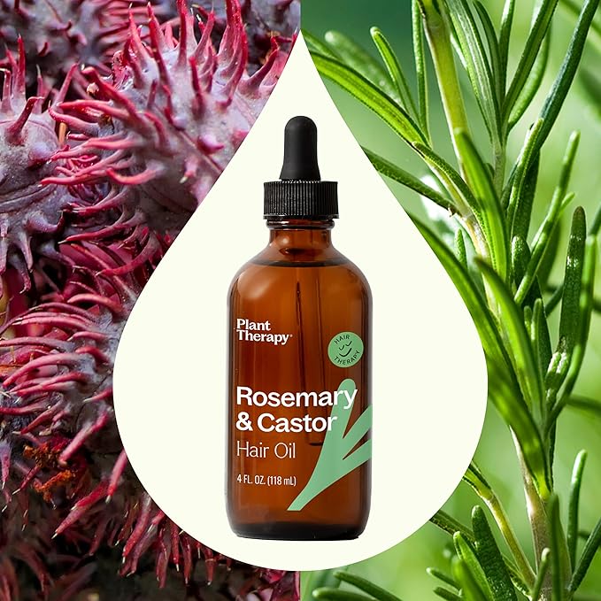Plant Therapy Rosemary & Castor Oil - 4 oz Hair Treatment for Growth, Shine, Softness, Healthy Scalp & Hair Mask