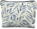 RYYCDOI Blue Floral Makeup Bag Pouch, Blue and White Chinoiserie Makeup Pouch, Floral Cosmetic Bag, Boho Botanical Leaves Cosmetic Bag for Women
