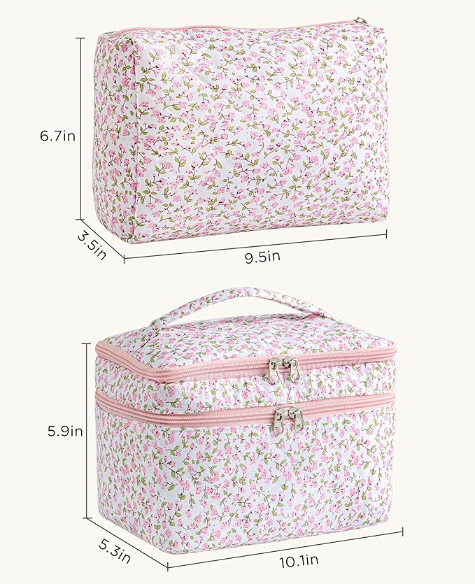 HBselect 2Pcs Travel Makeup Bag Large Quilted Cosmetic Bag Make up Bag