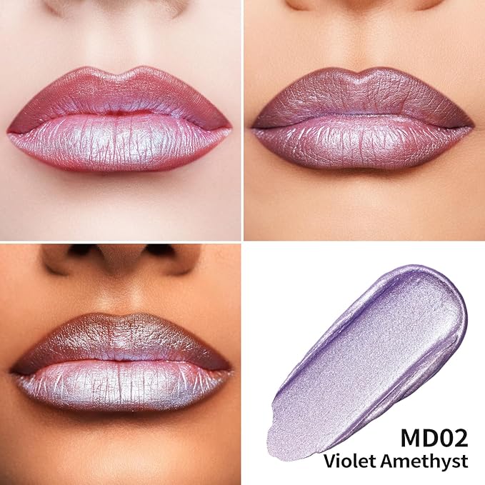 Oulac Purple Lipstick for Women Metallic Lip Gloss, Lavender Lipstick Long Lasting, Oil Base Formula,Waterproof, Transferproof Vegan & Cruelty-Free Lip Makeup MD02