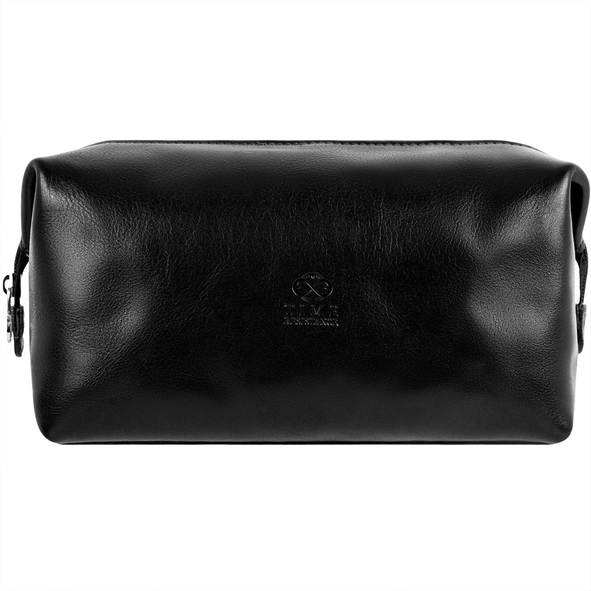 Time Resistance Leather Toiletry Bag - Italian Cosmetic Case Dopp Kit (Black)