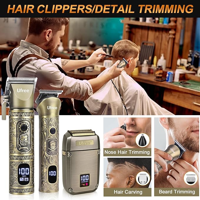 Ufree Hair Clippers for Men, Beard Trimmer, Foil Shaver 3-in-1 Grooming Kit