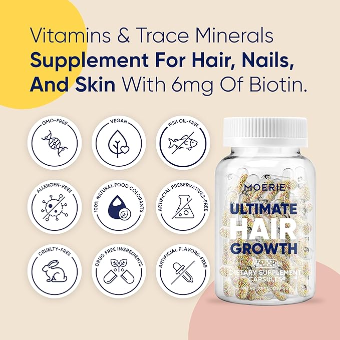 Moerie Ultimate Hair Boost Supplements for Women & Men - Hair, Skin, Nails Vitamins with Biotin & Minerals for Hair Health - Thicker Hair - 120 Capsules