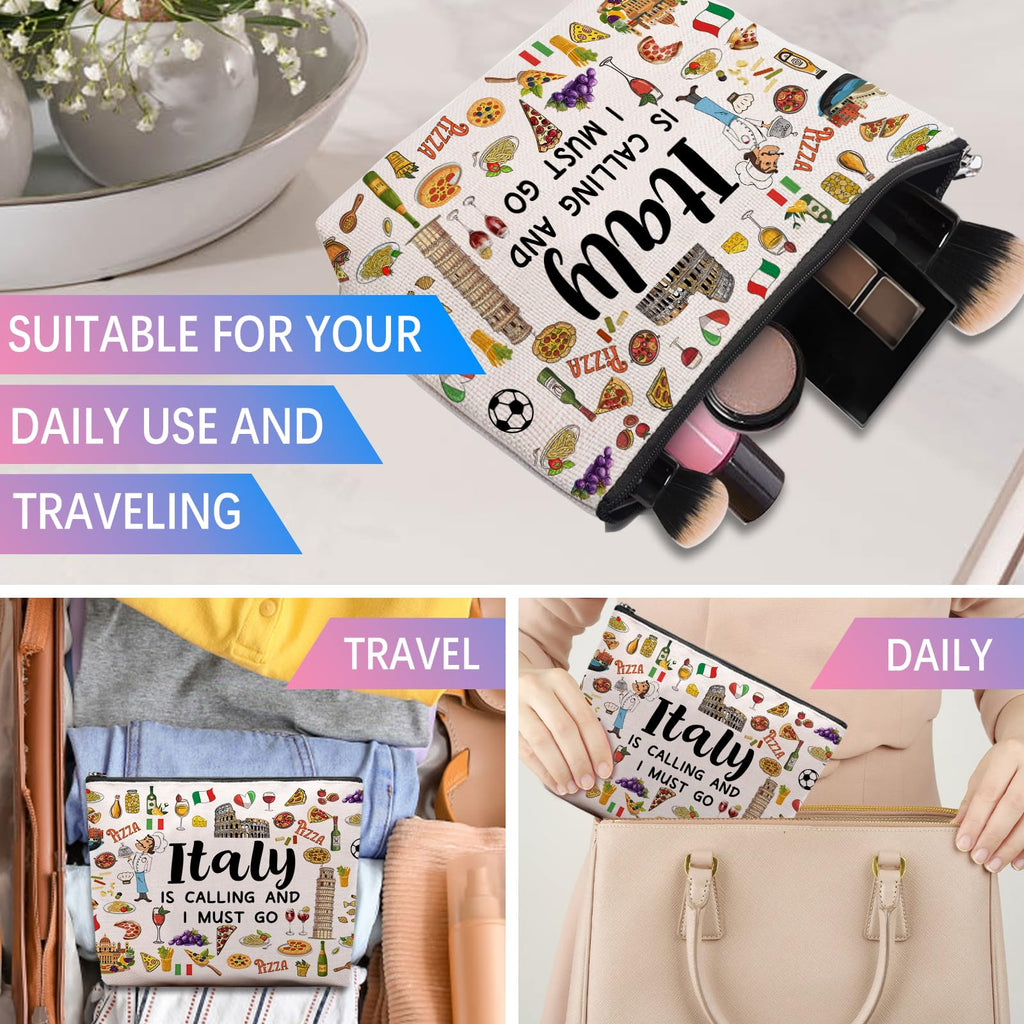 CEASQVAA Italy Travel Gift Makeup Bag, Italy Lover Themed Gifts for Traveller Women Friends, Italian Travel Trip Essentials Souvenir