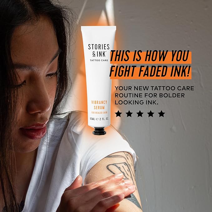 Stories & Ink Tattoo Care | VIBRANCY SERUM for Healed Tattoos | Brightening Treatment to Enhance Ink Color & Restore Faded Tattoo Pigment, Lightweight Hydrating Aftercare, 60 mL / 2 Fl Oz
