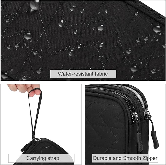 FYY Electronic Organizer, Travel Tech Pouch Bag, Medium, Black Quilted