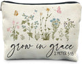 RYYCDOI Christian Floral Makeup Bag Pouch, Grow in Grace 2 Peter 3:18, Religious Christian Gifts for Women, Bible Verse Gifts, Bible Verse Cosmetic bag