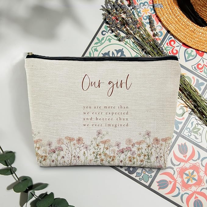 MKGRXZCW Boho Floral Girl Makeup Bag for Purse, Inspirational Wildflower Cosmetic Bag Travel Toiletry Bag for Women, Pink Flower Zipper Makeup Pouch