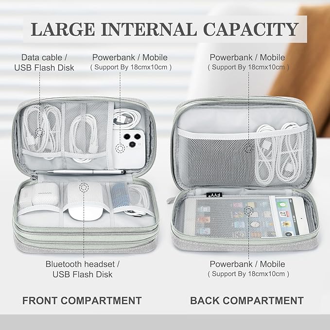 FYY Electronic Organizer, Travel Tech Pouch Bag, Large, Grey