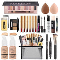 All in One Makeup Kit for Women Full Kit,Travel Make Up Gift Set for Women Teens Girls, Includes Eyeshadow,Foundation,Lipstick,Mascara,Brush,Sponge,Brow Powder & Soap,Eyeliner,Primer,Contour,Bag