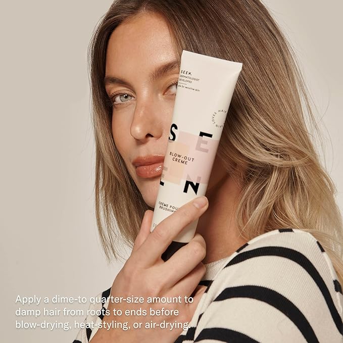 SEEN - Blow-Out Creme, Scented - Non-Comedogenic Blow-Out Hair Cream - Dermatologist-Developed - Reduces Frizz- Heat Protectant- Safe for Sensitive, Eczema & Acne Prone Skin
