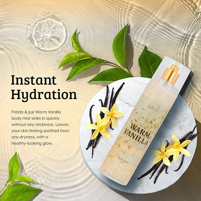 Freida and Joe Warm Vanilla Unisex, Womens Perfume Fragrance Body Mist & Sprays, Women's Fruity Luxury Scented Gifts & Presents, 8 oz Fine Mist Spray Bottle (Warm Vanilla) – Mother's Day Gift for Mom