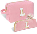 Sernaxi Personalized Initial Makeup Bag Trendy Stuff Corduroy Cosmetic Bag Travel Toiletry Bag, Valentine’s Day Gift Makeup Organizer Case & Makeup Pouch for Women teen Girls Mom Girlfriend Wife