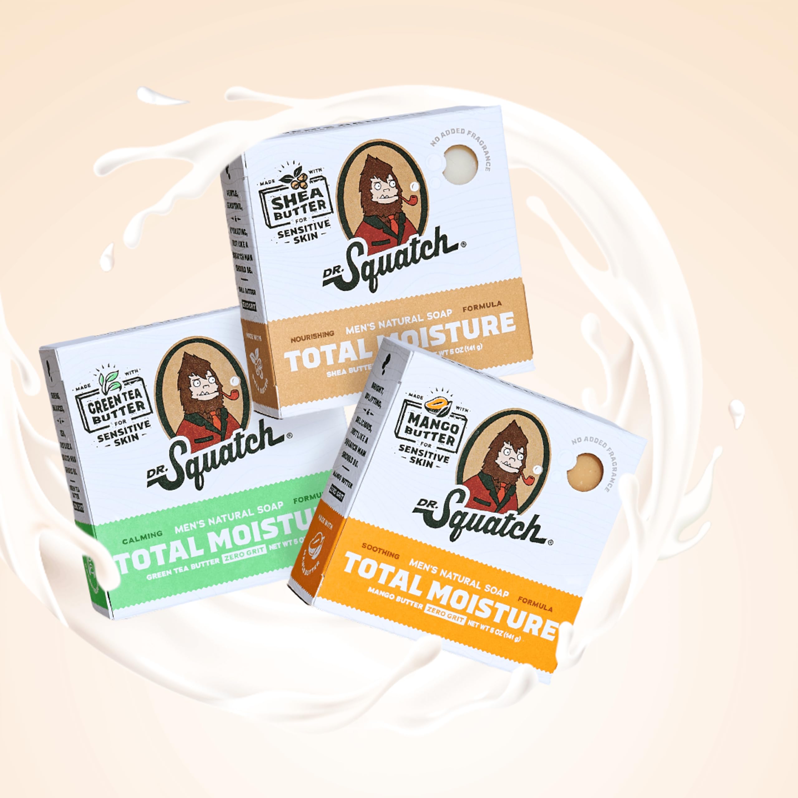 Dr. Squatch Total Moisture Natural Men’s Bar Soap – Non-Drying 2-in-1 Face + Body Soap Bar – Plant-Based Ingredients, Created for All Skin Types – Gifts for Men – 5oz (3-Pack)