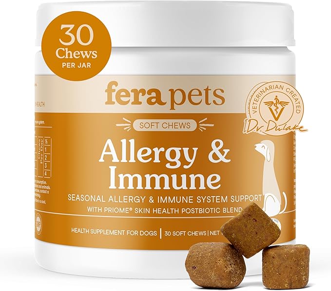 Fera Pets Dog Allergy & Immune Support with Turkey Tail Mushroom, 30 Chews