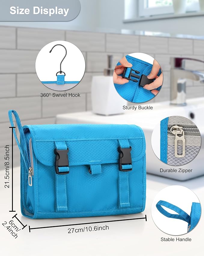Relavel Travel Hanging Toiletry Bag for Women Men with Hanging Hook, Blue
