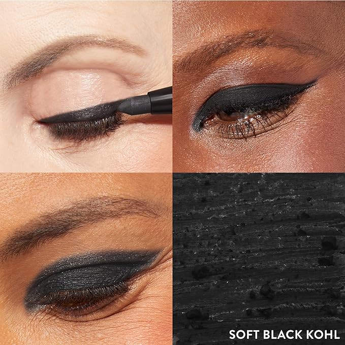 LAURA GELLER NEW YORK Kajal Longwear Kohl Eyeliner Pencil – Soft Black – Smooth, Blendable Application, Long-Wearing, Non-Creasing – Infused with Caffeine & Vitamin E – Built-In Sharpener