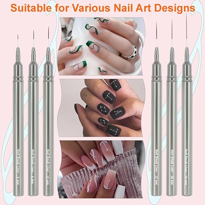 MYR 6Pcs Metal Nail Art Brushes & 2pcs Nano Nail Files for Nail Art Designs