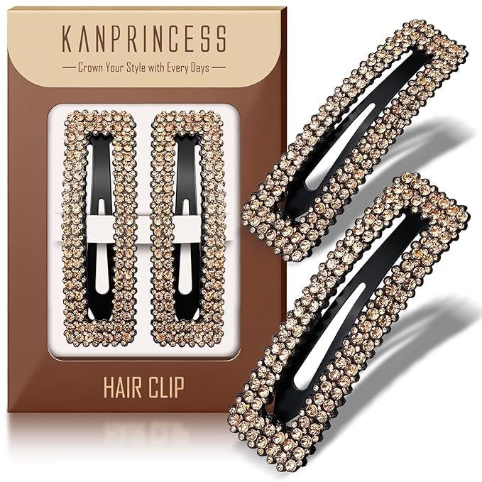 Kanprincess Rhinestone and Crystal Hair Clips 2-Pack, Sparkly Barrettes & Elegant Bling Accessories for Women & Girls(Set8)