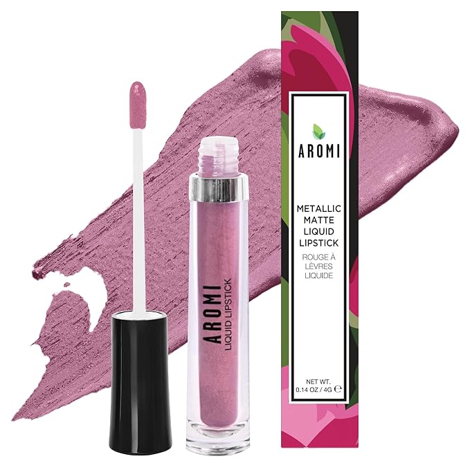 Aromi Dusty Rose Metallic Liquid Lipstick, Rosy Nude Shade