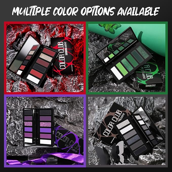 SUSIKEKI Purple Eyeshadow Palette with Mirror Lilac Violet Plum Tones Matte Shimmer Glitter 6 Colors Mini Eye Shadow Pallet Travel Size Highly Pigmented for Fairy Witch Goth Halloween Costume Makeup