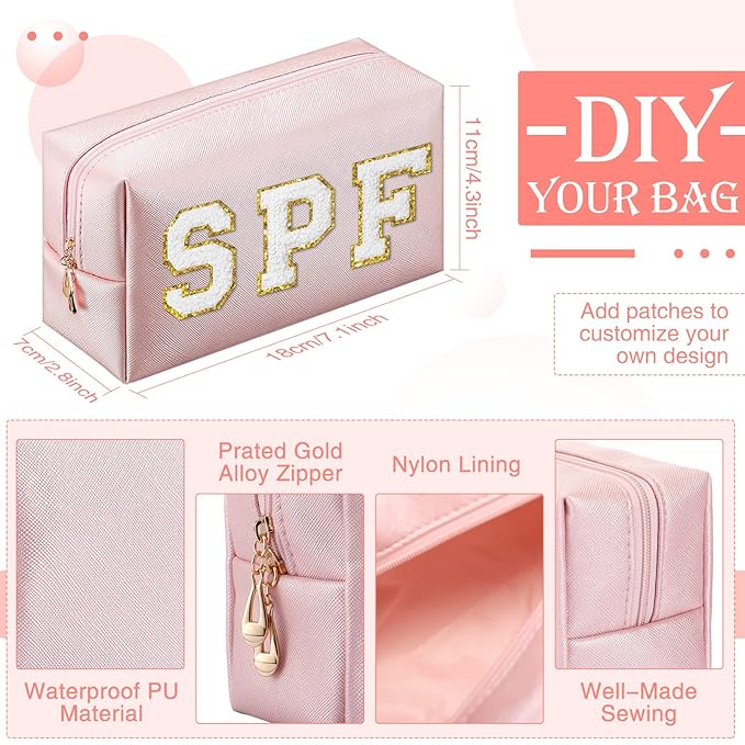 Sanwuta 9 Pcs Makeup Bags Bulk Bridesmaid Proposal Gifts Cosmetic Bags Preppy PU Leather Double Zipper Toiletry Pouch Portable Travel Organizer Case for Women Bachelorette Gift(Rose Gold)
