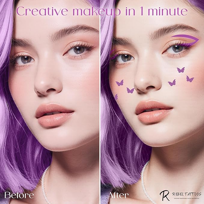 Rebel Tattoos 2-in-1 Eyeliner Stamp, Pigmented Intense Black Formula, Smudge-Budge Proof, Sweatproof, 24 Hour Stay Eyeliner Stamp (purple butterfy)