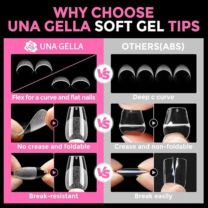 UNA GELLA Gel Nail Tips Coffin Short: 330PCS Pre-Etched Clear Coffin Acrylic Nail Tips Stronger for Press On Nails Salon, 15 Sizes Nail Extensions