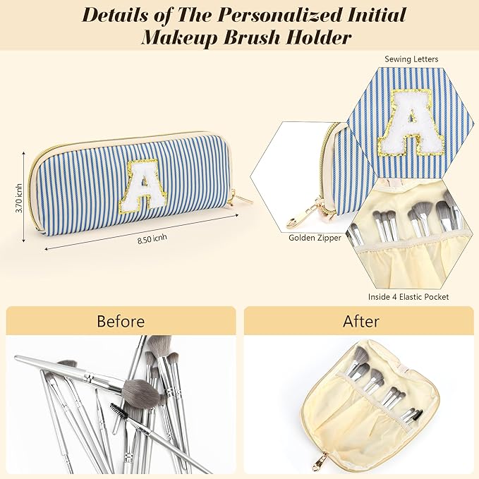 Travel Makeup Bag Christmas Gifts for Women Girl Teens, Personalized Initial Makeup Bag for Cute Teen Girls, Preppy Stuff Toiletry Bag Cosmetic Bag, Teen Girls Gift Trendy Stuff, Letter G