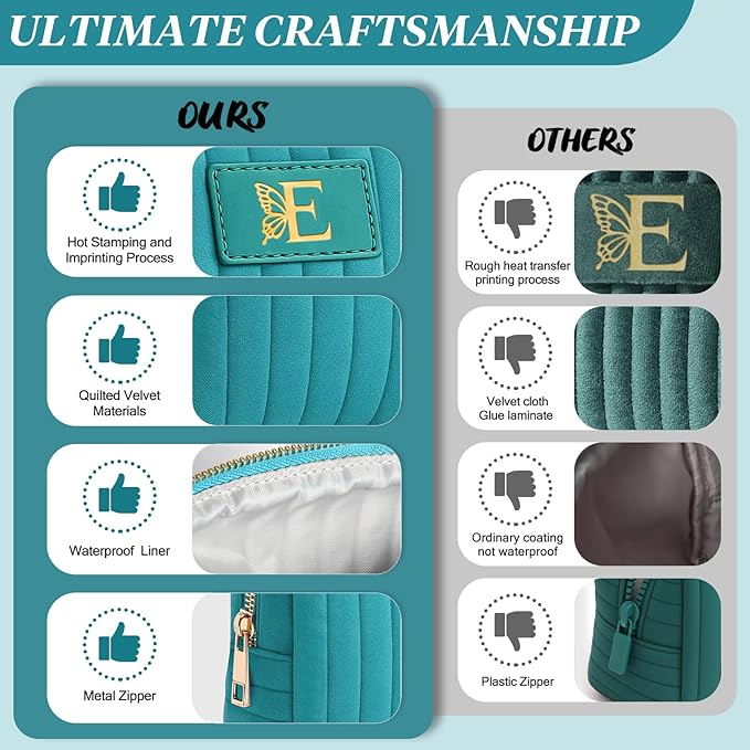 BagUrshion Monogrammed Make Up Bags for Women,Personalized Cosmetic Bags Women,Small Quilted Makeup Pouch,Cute Makeup Bag Travel,Birthday Gifts for Teen Girl (Blue E)