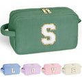 YOOLIFE Girls Makeup Bag - Teen Girl Gifts Deep Green Letter Make Up Bag Cosmetic Bag Mini Makeup Brush Bag Mother Teacher Gifts for Women Her Best Friend Birthday Gifts for Women Sister Initial S