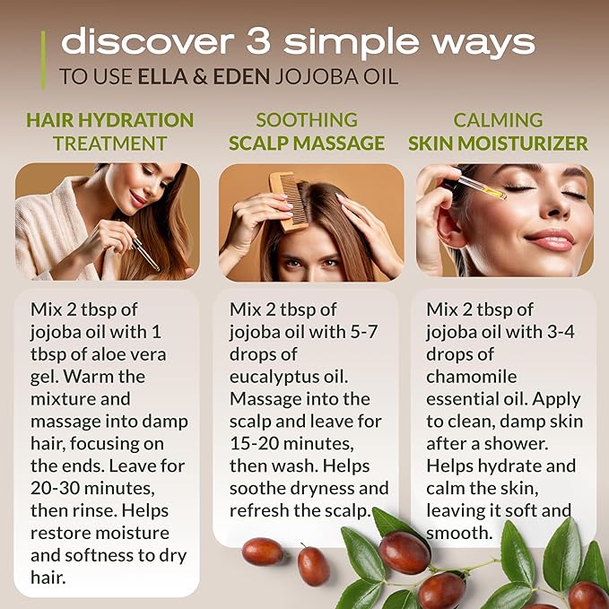 Organic Jojoba Oil, 100% Pure Cold-Pressed for Face, Skin & Hair, 4 Oz
