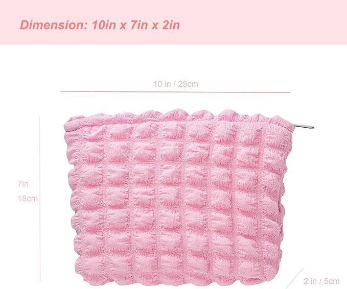 Flat Makeup Bag for Women,Zipper Cosmetic Pouch for Purse,Bubble Candy Pink