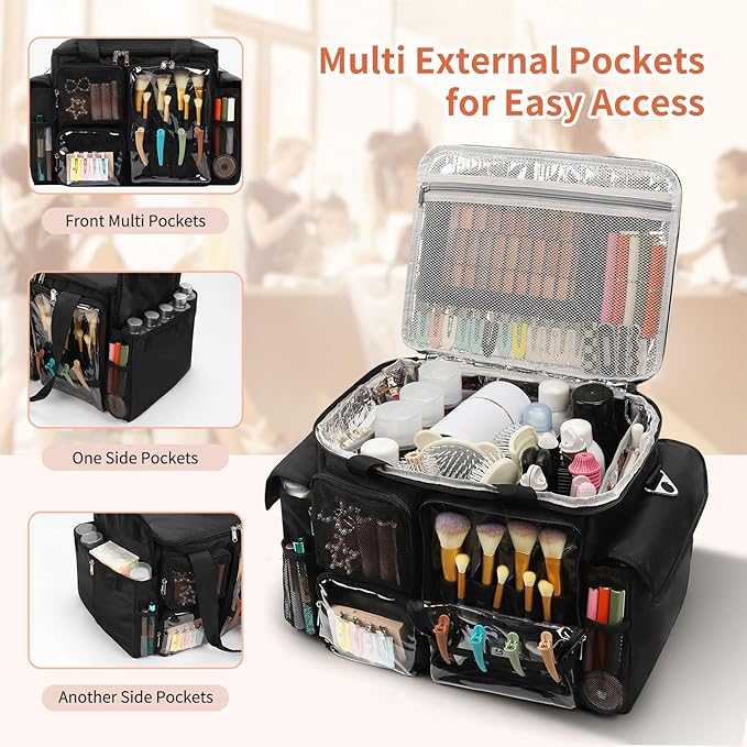 onemoky Large Hairstylist Traveling Bag, Hair Tool Organizer with Removeable Dividers, Hairdresser Hair Tools Travel Bag with Multi Pockets, Professional Makeup Artist Bag with Shoulder Strap