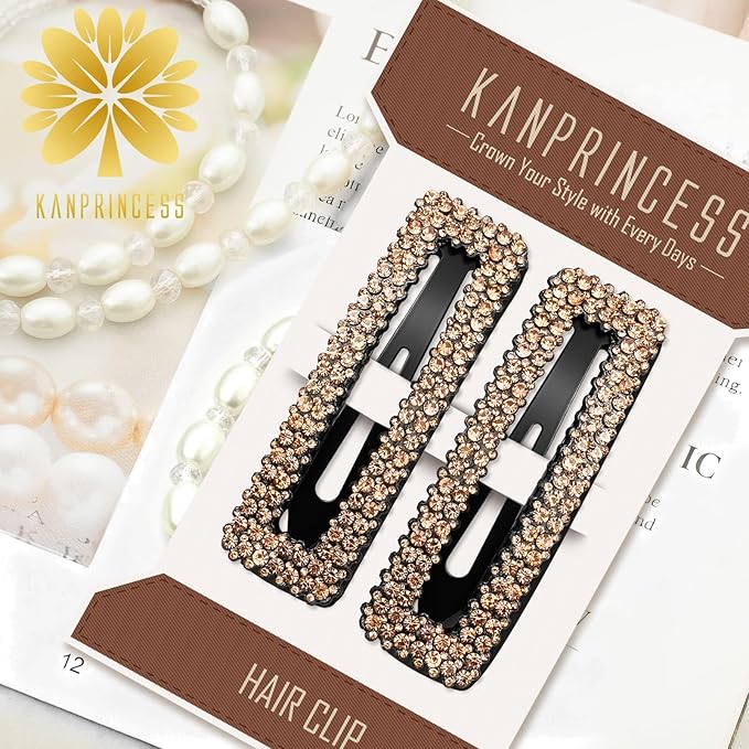 Kanprincess Rhinestone and Crystal Hair Clips 2-Pack, Sparkly Barrettes & Elegant Bling Accessories for Women & Girls(Set8)