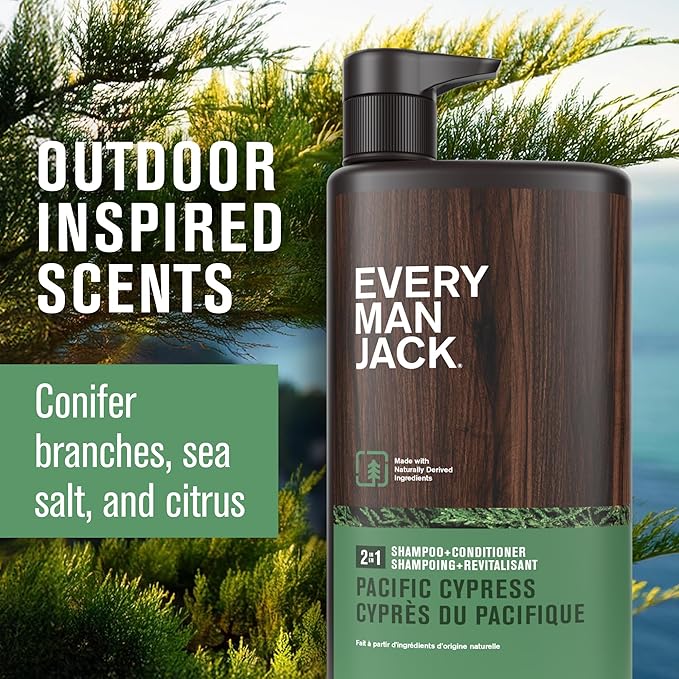 Every Man Jack Men's Shampoo & Conditioner 2-in-1, Pacific Cypress, 24 oz