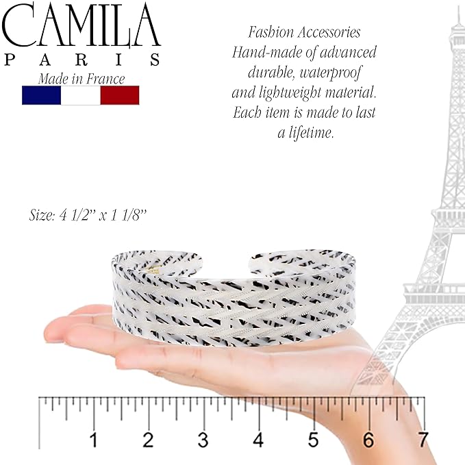 Camila Paris CP3462 French Headband for Women, Handmade White and Gray, Strong Hold Grip Women's Hair Band, Ligth and Very Flexible, No Slip Durable Styling Girls Hair Accessories, Made in France