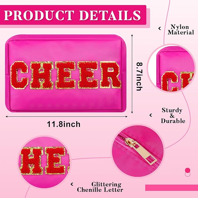 Clysee 6 Pcs Cheer Makeup Bag Chenille Cosmetic Bag with Letter Patches, Waterproof Portable Cheerleader Toiletry Zipper Pouch for Girls Women Teachers Appreciation Gifts (Pastel Colors)