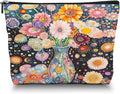 Scribesense Makeup Bag Travel Cosmetic Bags Small Makeup Case Waterproof Zipper Pouch for Women Girls 7X9inches - Colorful Flowers in A Blue Vase with Dots