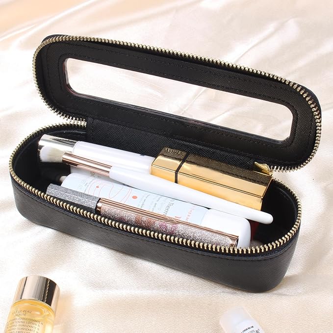 FFpaw Clear Makeup Bag, Small Makeup Bag TSA Approved Toiletry Bag Cosmetic Travel Bag Cute Makeup Bag Organizer Makeup Case Pouch Car Essentials for Women Men (Slim Black)