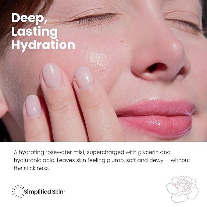 Simplified Skin Rosewater and Glycerin Spray for Face & Hair, Mist Toner