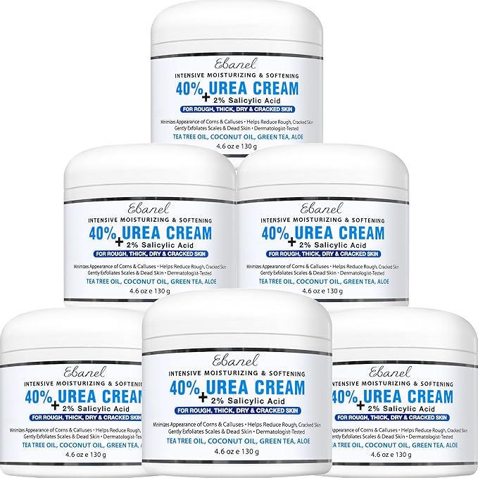 Ebanel Urea Cream 40% plus Salicylic Acid 2% for Dry Cracked Feet Skin, 6PK