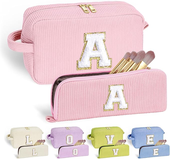 YOOLIFE Gifts for Women Birthday - Teen Girls Gifts for Daughter Sister | 11 12 13 14 15 16 Years Old Girl Gift, Teen Girl Gift Trendy Stuff Personalized Initial Makeup Bag Letter A
