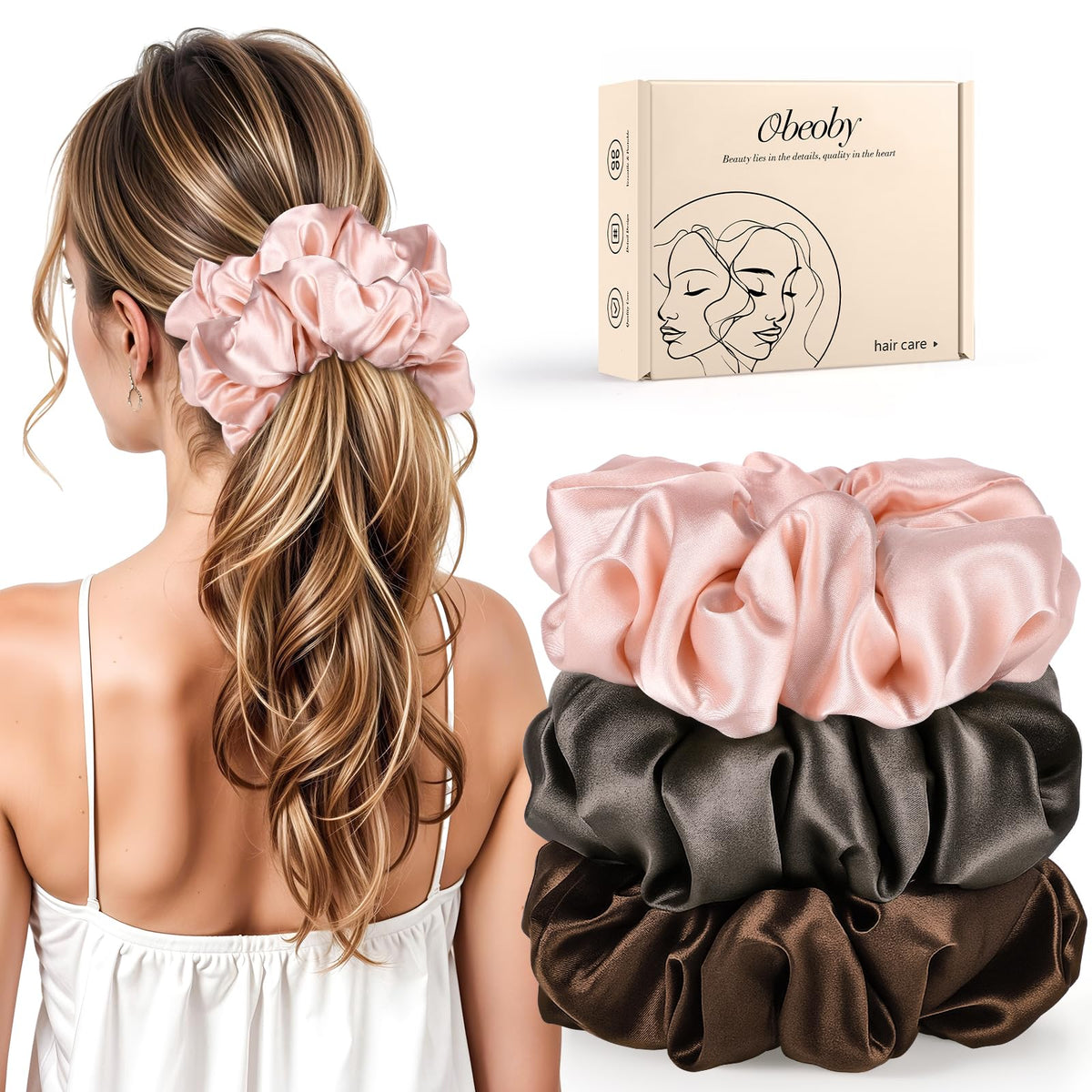 3 Pack Sleepy Hair Tie for Women Girls, Large Pillow Satin Scrunchies