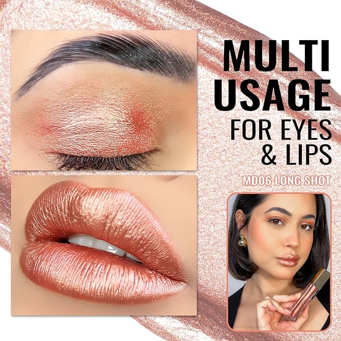 Oulac Bronzy Pink Lipstick for Women, Metallic Shine Liqiud Lip Gloss, Long Lasting Waterproof Lipstick, Oil-Based Formula, Transferpfoof, Vegan & Cruelty-Free Makeup MD06