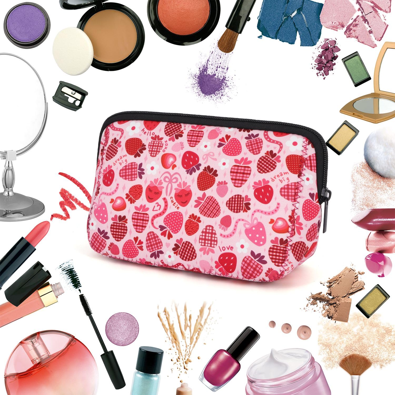 AJLTPA Waterproof Neoprene Cosmetic Bag, Black Checkerboard